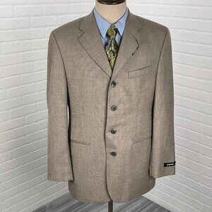 Kasper Blazer Men 39R Beige‎ Gray Four Button Check Wool Classic Career NWT